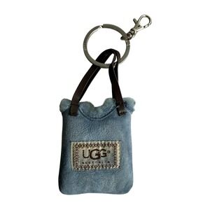 UGG Suede Bag Charm Blue Shearling Key Ring Keychain Purse Charm